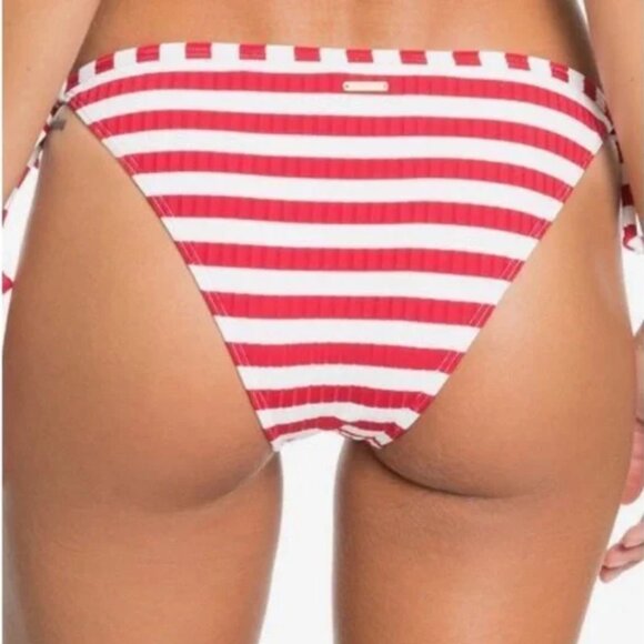 Roxy Hello July Tie Side Moderate Bikini Bottom Red White L - Picture 6 of 12